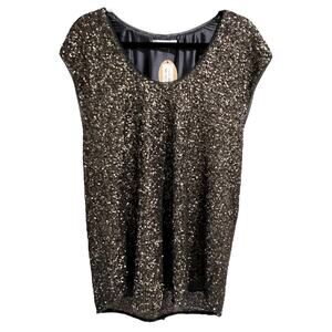 Megan Park Pewter Fully Sequined Sleeveless Top Size 3 (US 10) Holiday $585